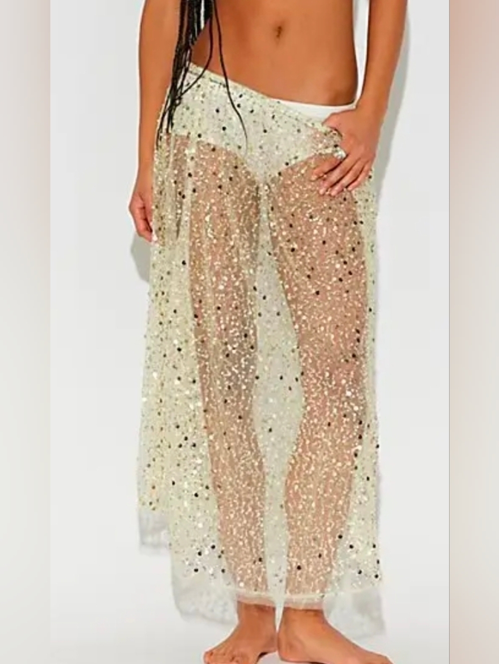 Free People Shine On Sheer Sequin & Beaded Half Slip Skirt